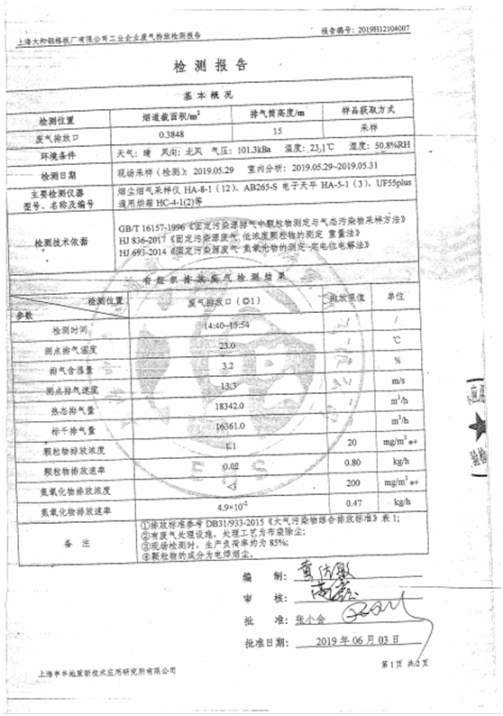 打磨焊接车间烟气净化设备工程检测结果